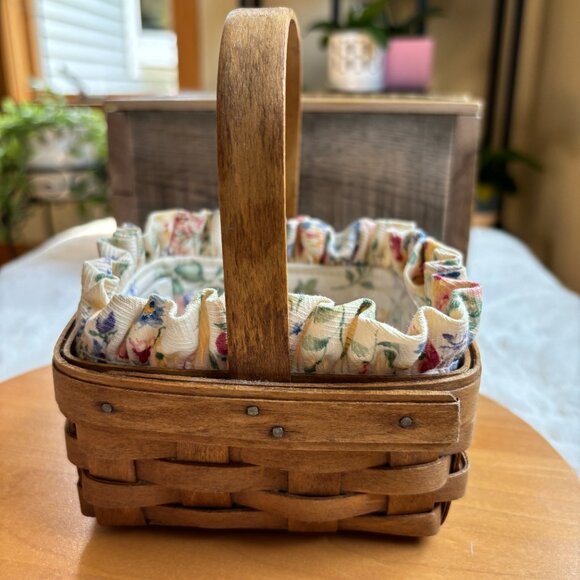 Vintage Longaberger Spring Floral Tarragon Basket Set With Protector Liners - Picture 2 of 16